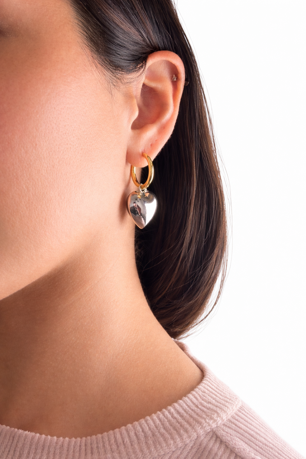 ELI TWO TONE HEART DROP EARRINGS