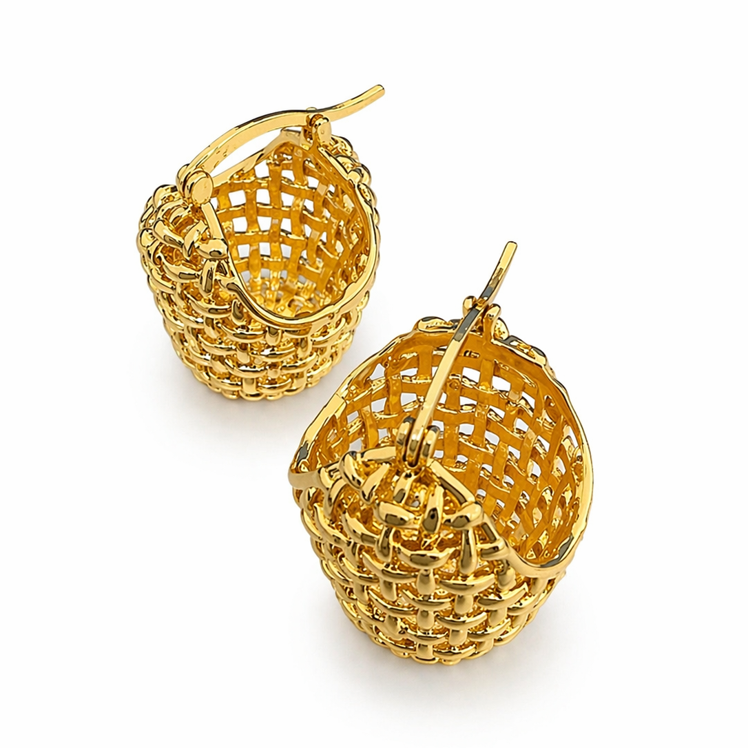 GOLDEN BASKET WEAVE HOOP EARRINGS