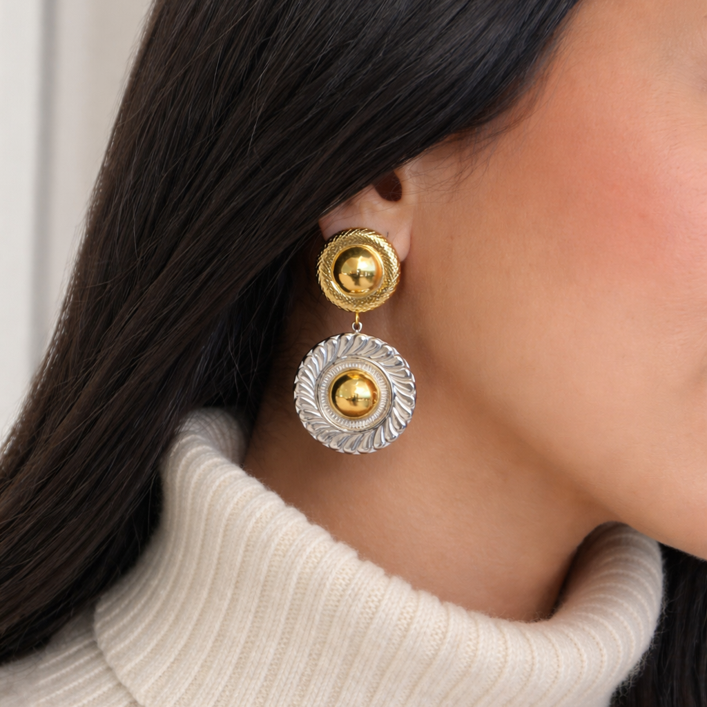 ELEGANT TWO-TONE VINTAGE DANGLE EARRINGS