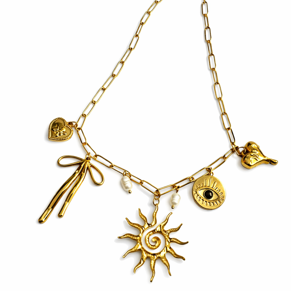 GOLDEN CELESTIAL CHARM STATEMENT NECKLACE