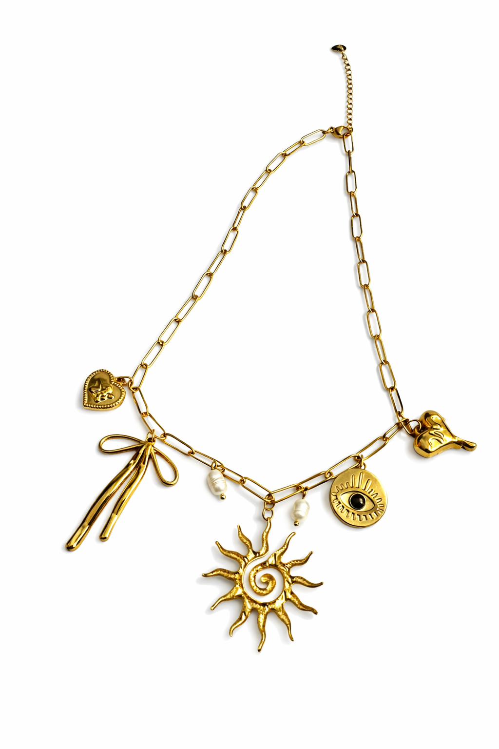 GOLDEN CELESTIAL CHARM STATEMENT NECKLACE