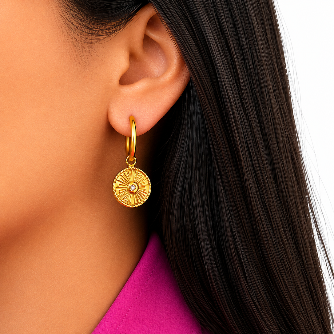 GOLDEN SUNBURST CHARM EARRINGS