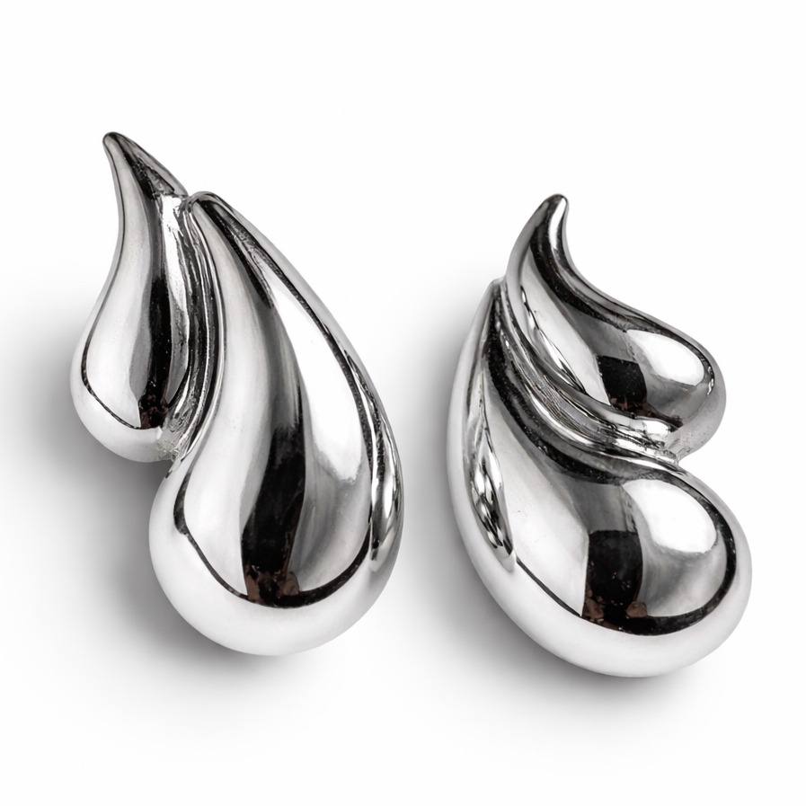 WATER DROP SCULPT EARRINGS GOLD/SILVER
