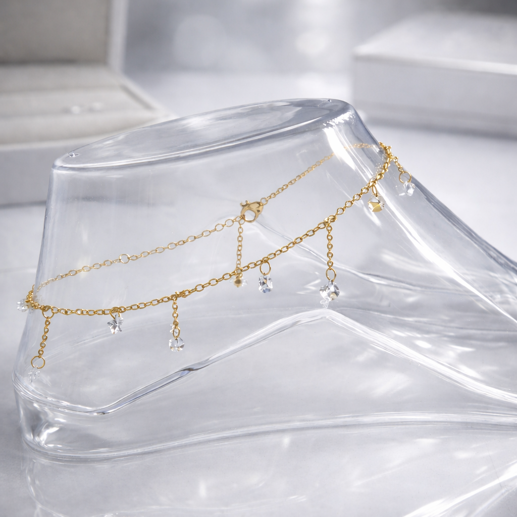CRYSTAL DROP ANKLET GOLD/SILVER