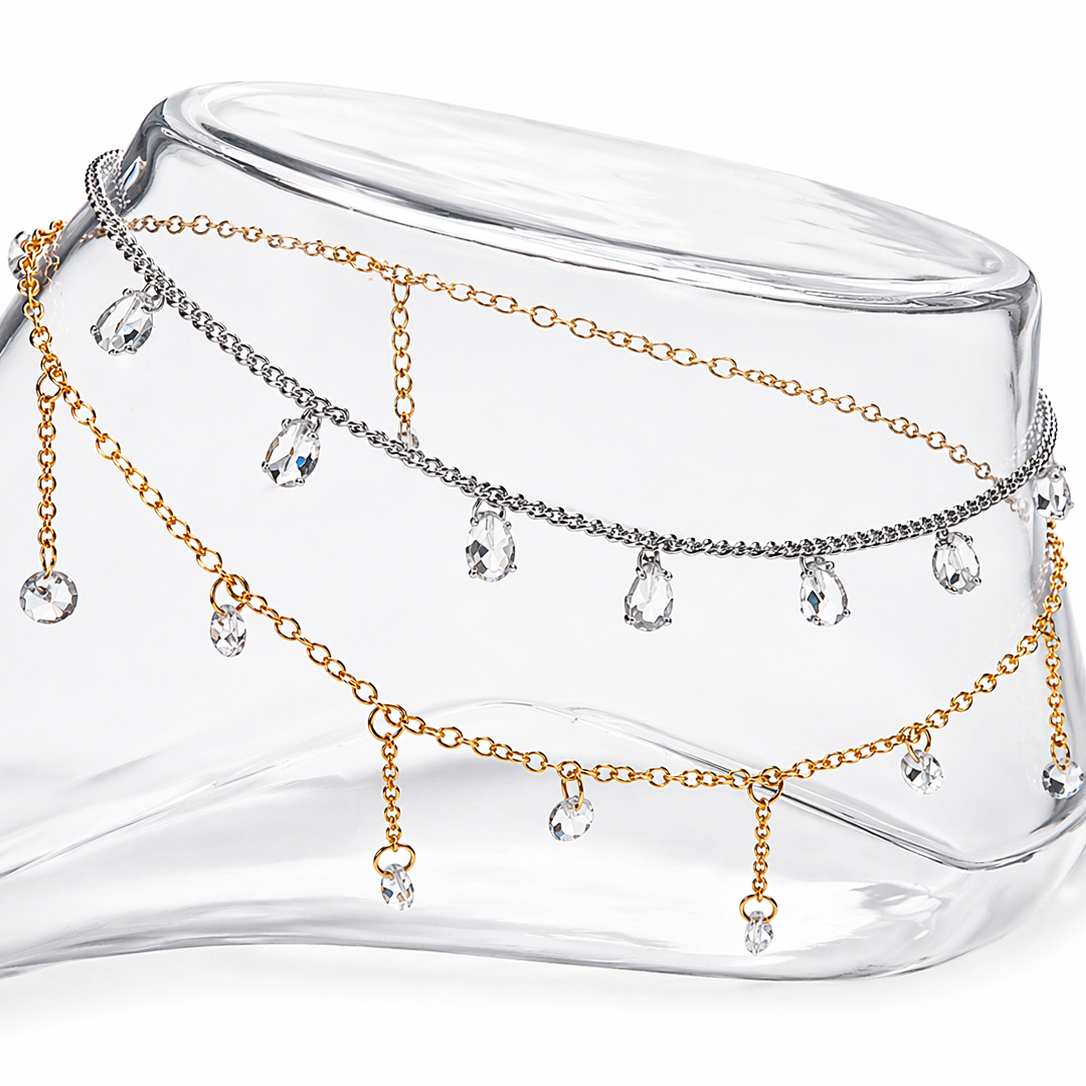 CRYSTAL DROP ANKLET GOLD/SILVER