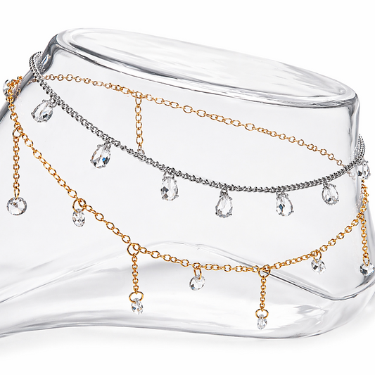 CRYSTAL DROP ANKLET GOLD/SILVER