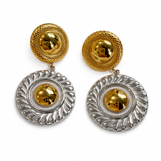 ELEGANT TWO-TONE VINTAGE DANGLE EARRINGS