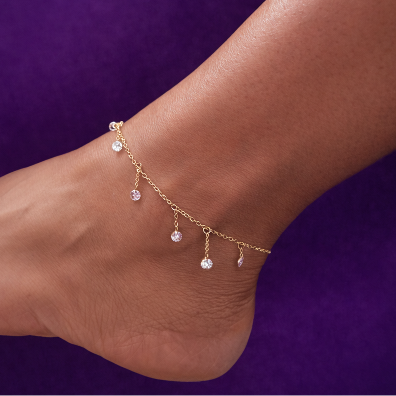 CRYSTAL DROP ANKLET GOLD/SILVER