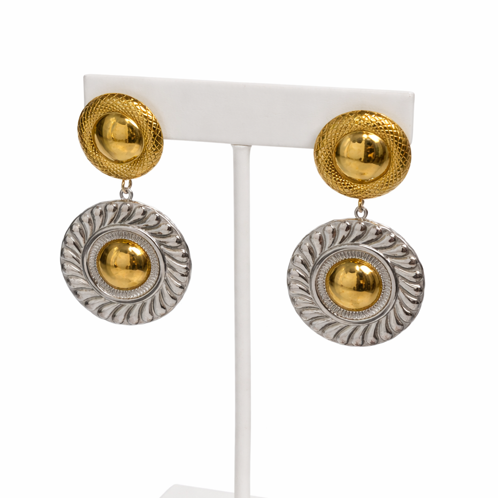 ELEGANT TWO-TONE VINTAGE DANGLE EARRINGS