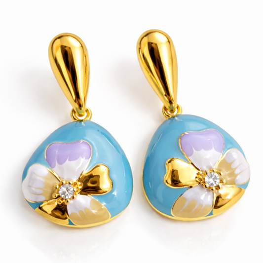 BLUE BLOOM FLOWER PRINT EARRINGS