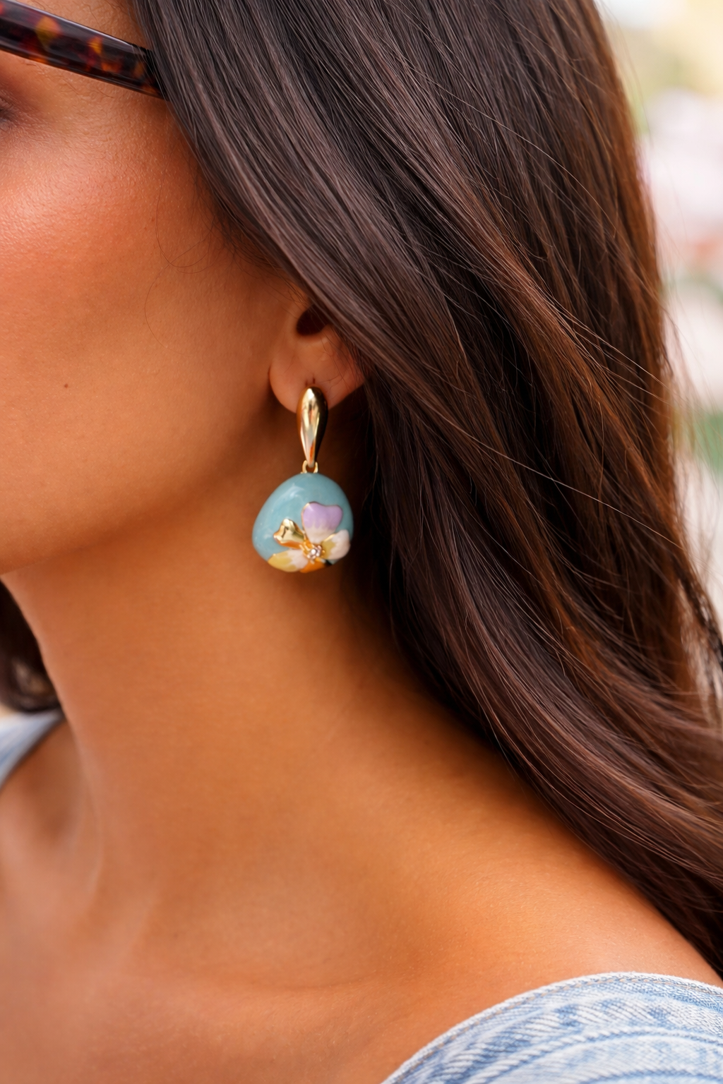 BLUE BLOOM FLOWER PRINT EARRINGS