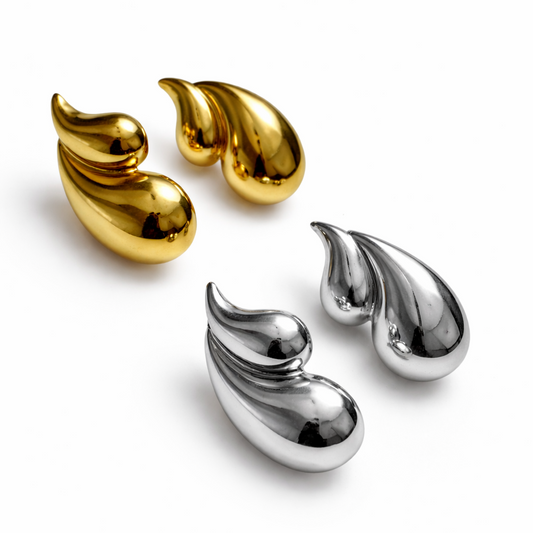 WATER DROP SCULPT EARRINGS GOLD/SILVER