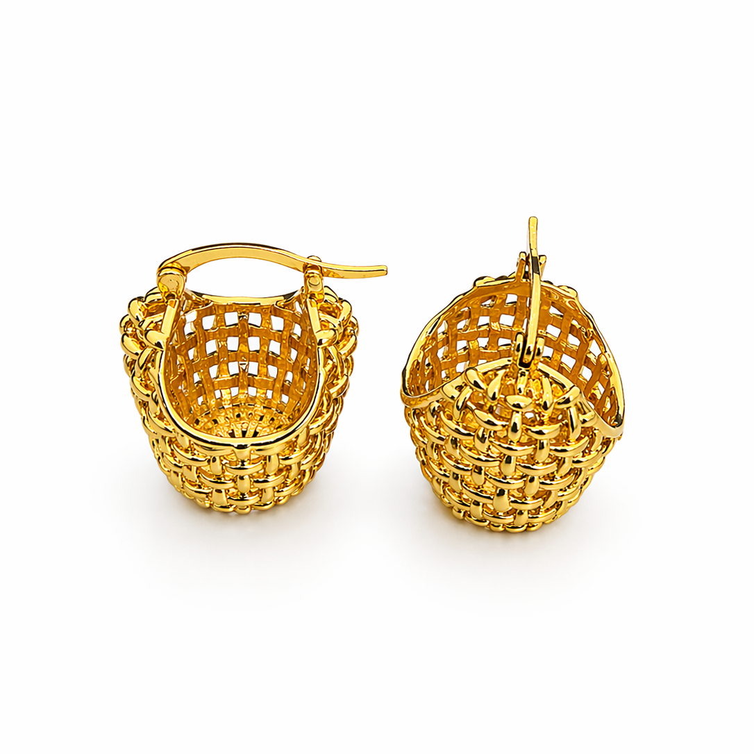 GOLDEN BASKET WEAVE HOOP EARRINGS