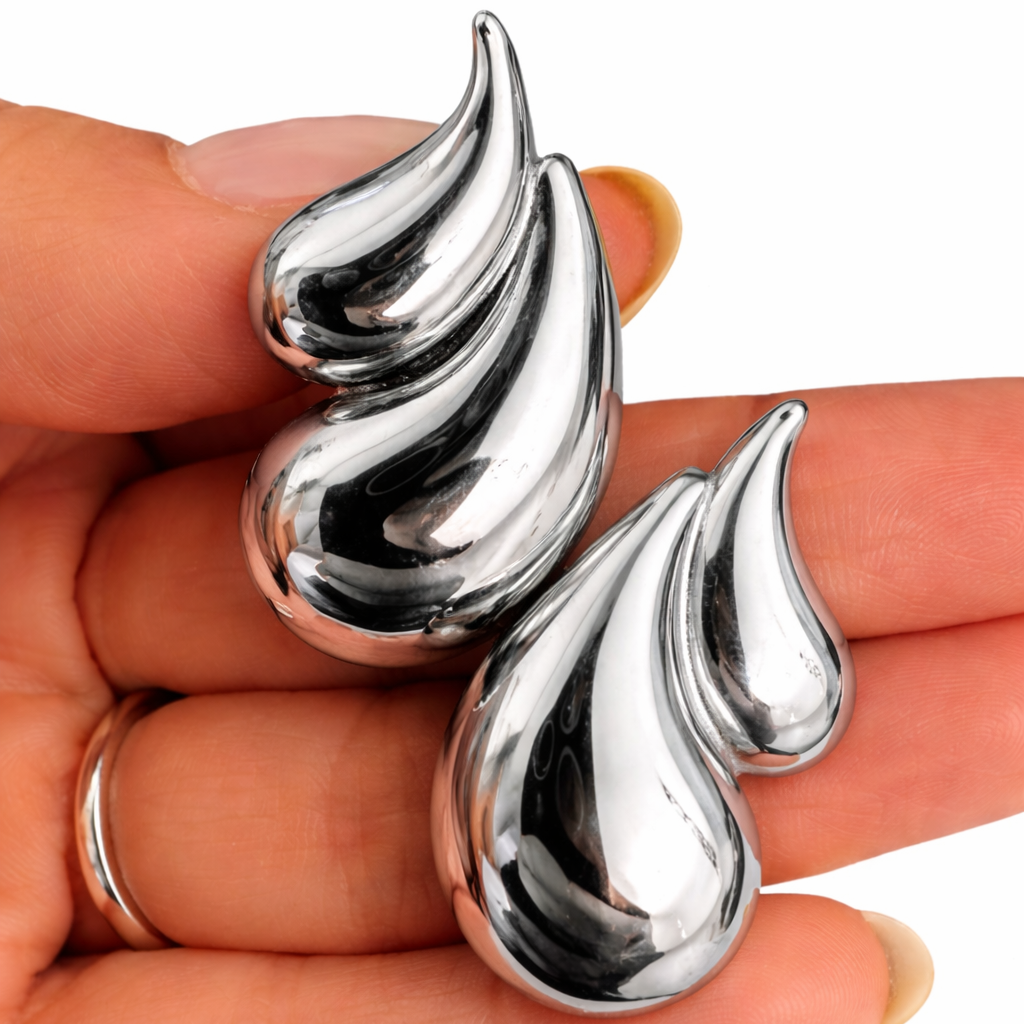 WATER DROP SCULPT EARRINGS GOLD/SILVER