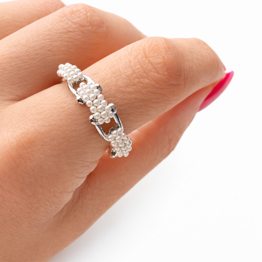 PEARL LINK ADJUSTABLE SILVER RING