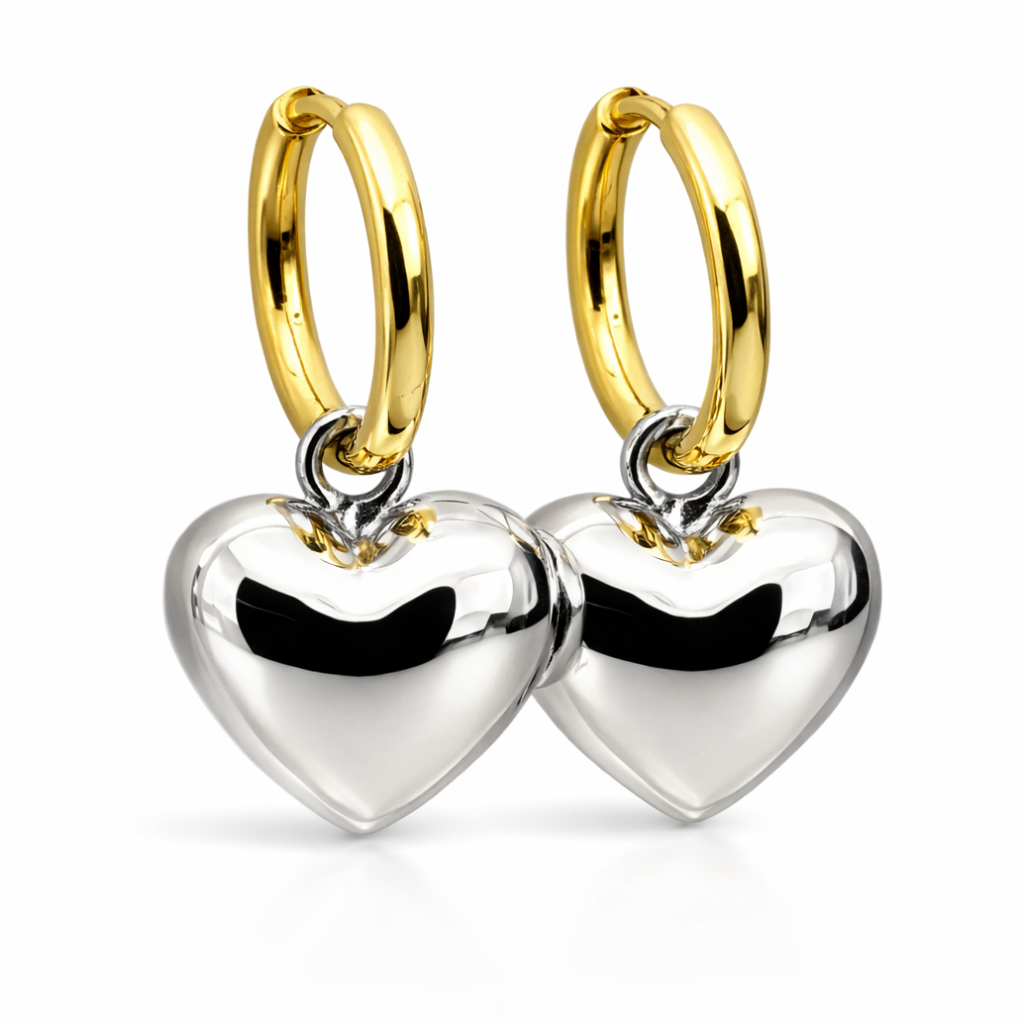 ELI TWO TONE HEART DROP EARRINGS