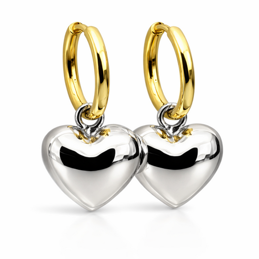 ELI TWO TONE HEART DROP EARRINGS