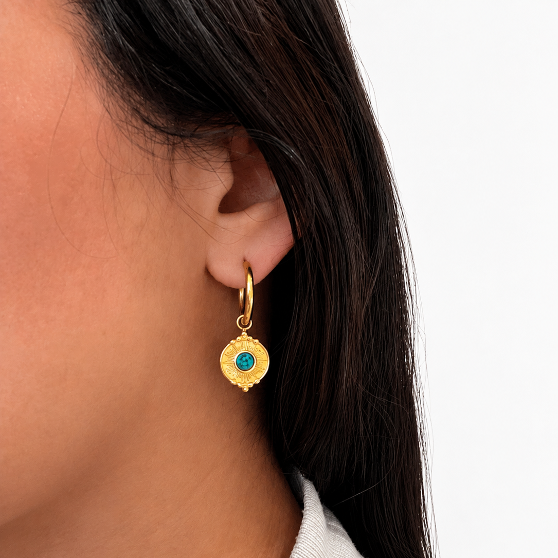 SOLARA TURQUOISE CHARM HOOP EARRINGS