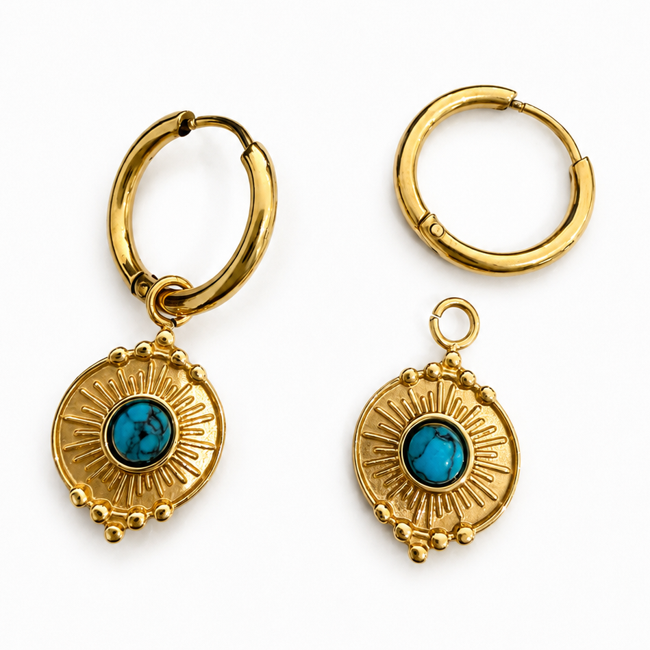 SOLARA TURQUOISE CHARM HOOP EARRINGS