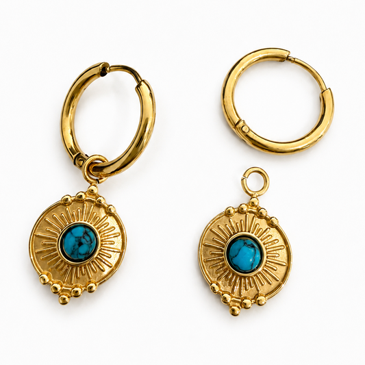 SOLARA TURQUOISE CHARM HOOP EARRINGS