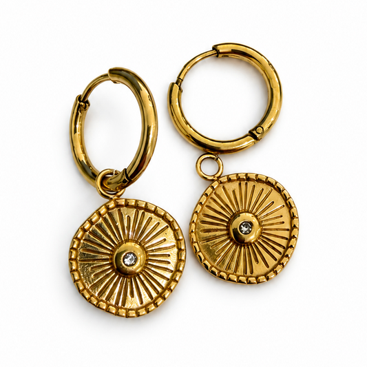 GOLDEN SUNBURST CHARM EARRINGS