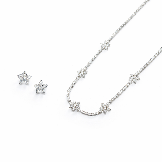 DREAM CRYSTAL NECKLACE & STUDS SILVER SET BUNDLE