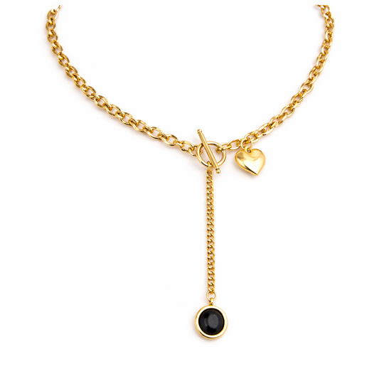 AMARA TOGGLE HEART & ONYX DROP