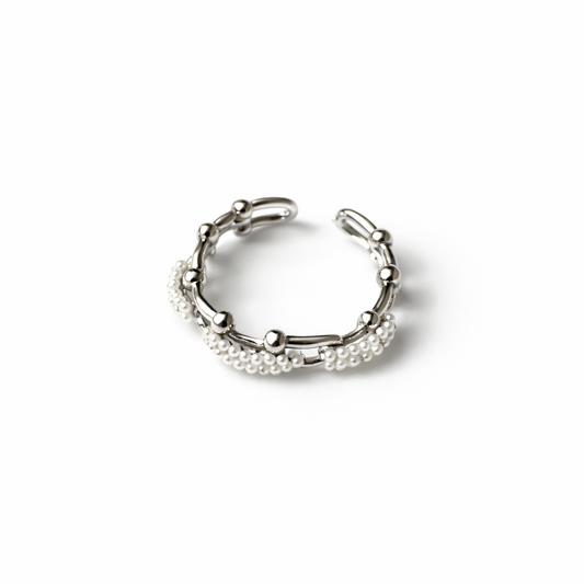 PEARL LINK ADJUSTABLE SILVER RING