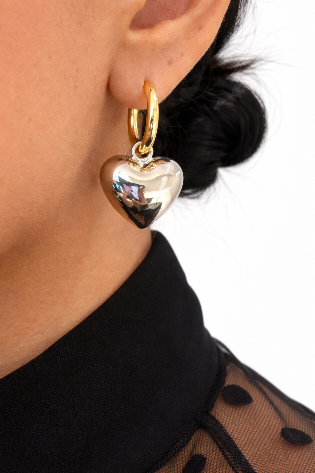 ELI TWO TONE HEART DROP EARRINGS