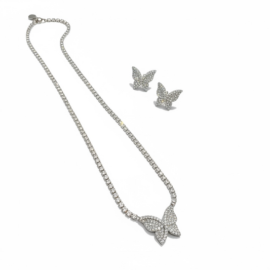 BUTTERFLY SPARKLE NECKLACE & STUD SET