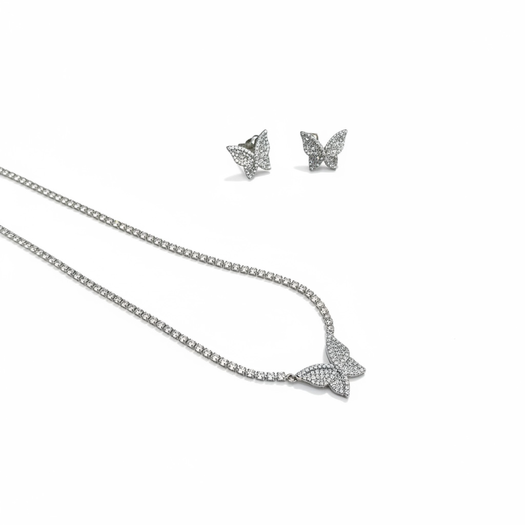 BUTTERFLY SPARKLE NECKLACE & STUD SET
