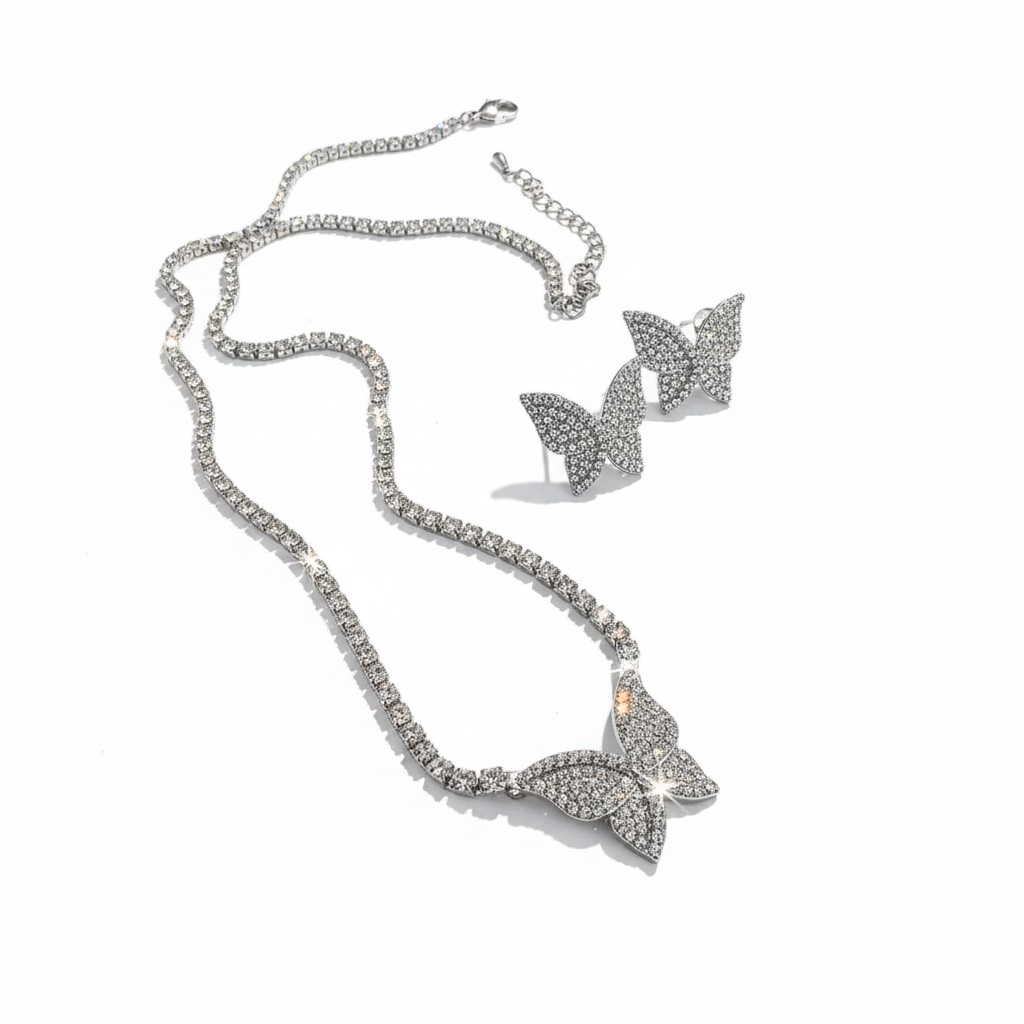 BUTTERFLY SPARKLE NECKLACE & STUD SET