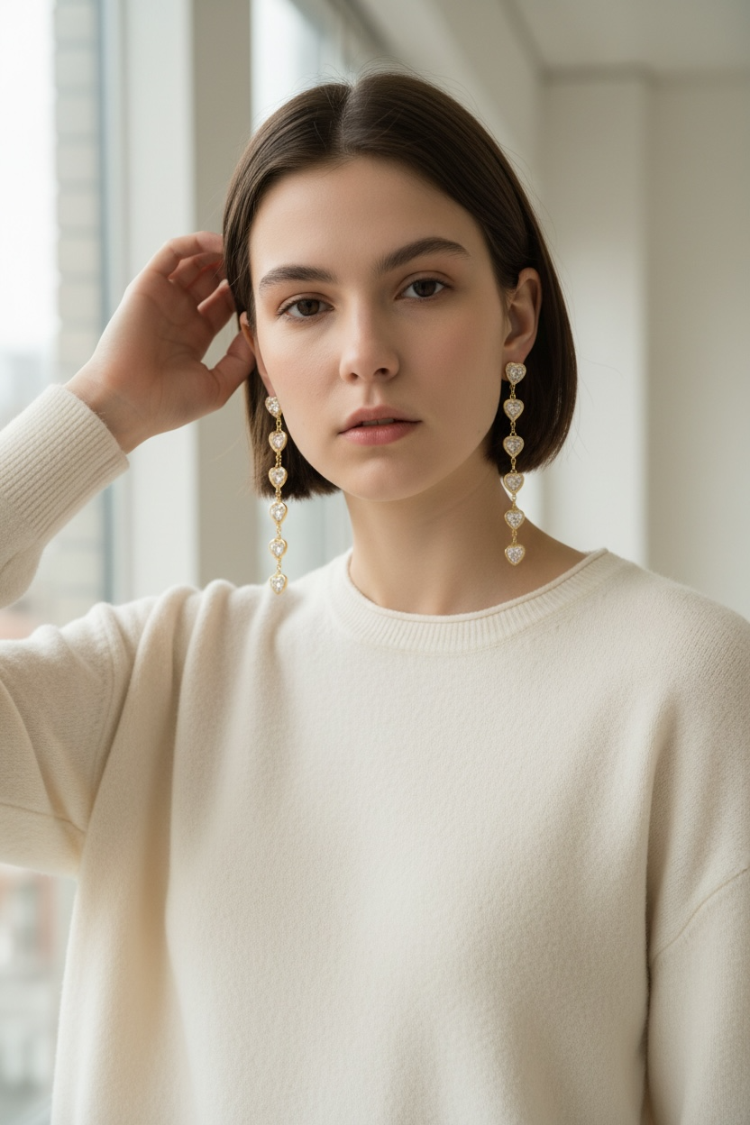 VALEN GOLDEN HEART DROP EARRINGS