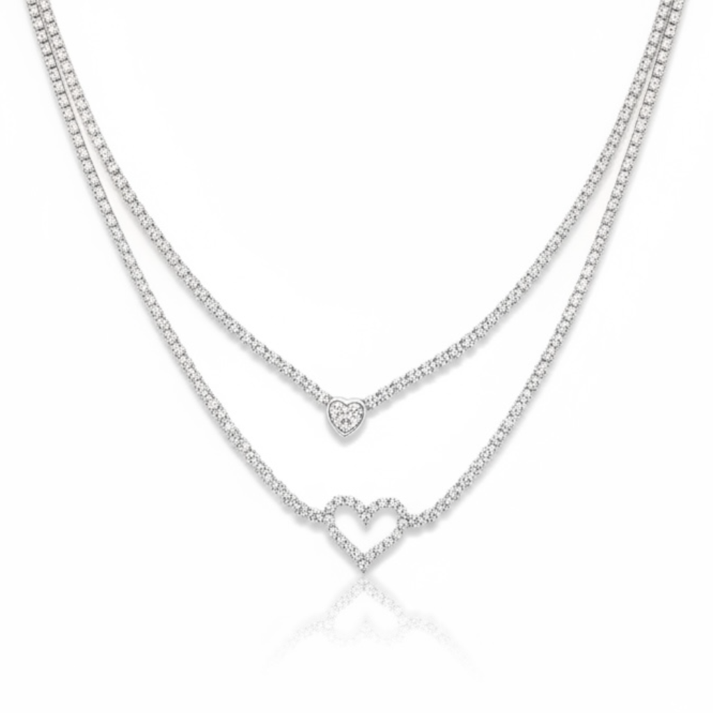 DOUBLE HEART CRYSTAL LAYERED NECKLACE