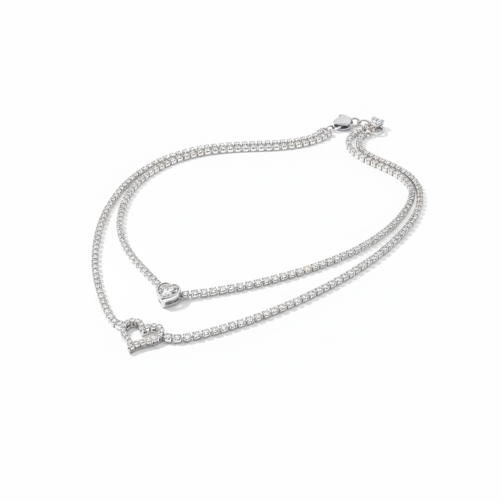 DOUBLE HEART CRYSTAL LAYERED NECKLACE