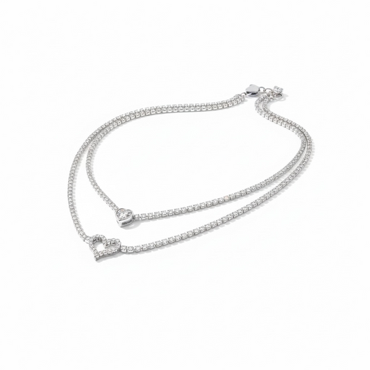 DOUBLE HEART CRYSTAL LAYERED NECKLACE