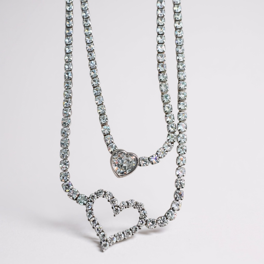DOUBLE HEART CRYSTAL LAYERED NECKLACE