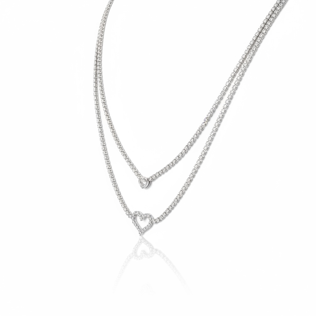 DOUBLE HEART CRYSTAL LAYERED NECKLACE