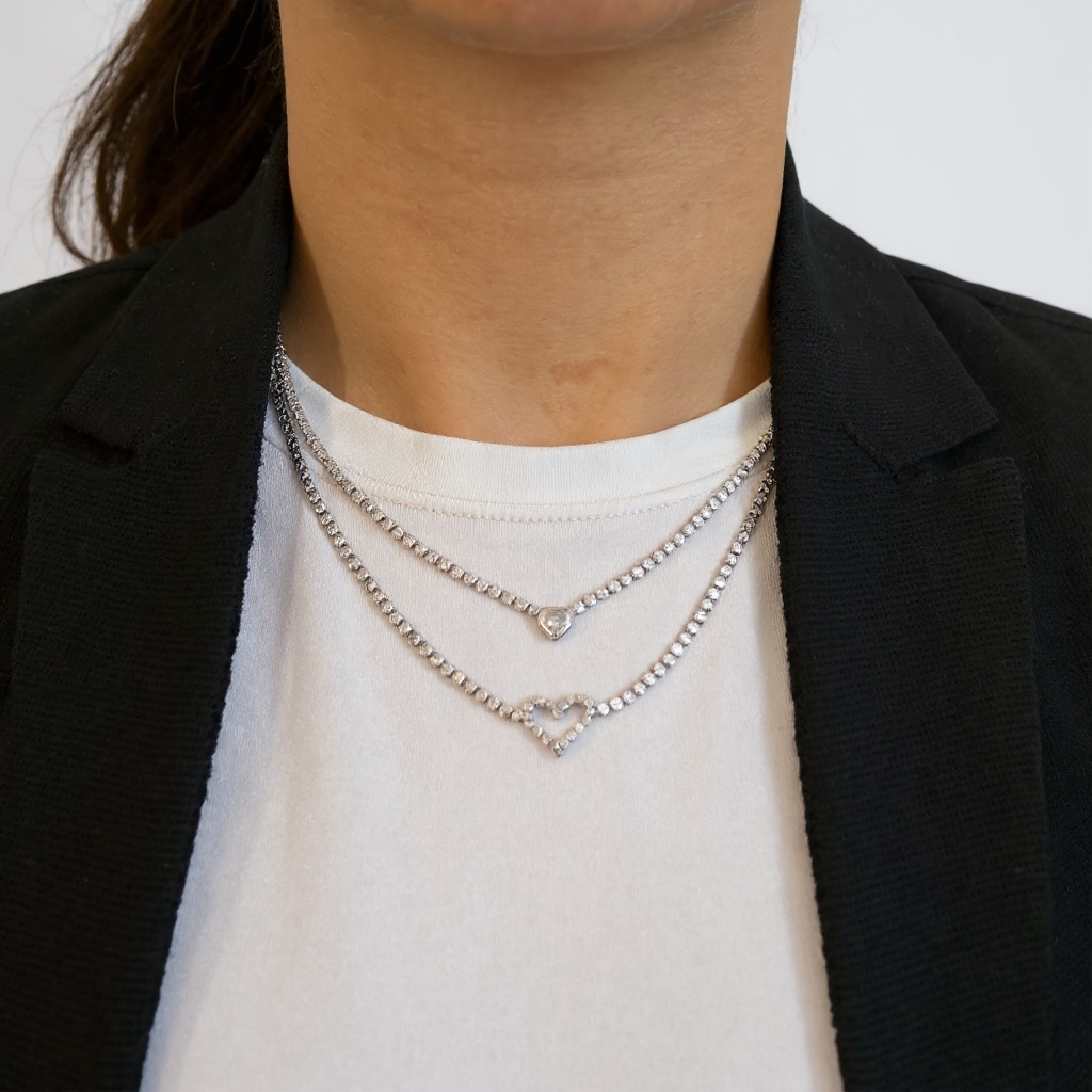 DOUBLE HEART CRYSTAL LAYERED NECKLACE