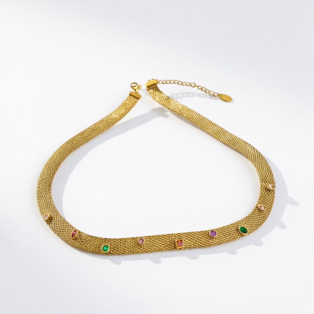 MULTICOLOR GEM MESH CHOKER