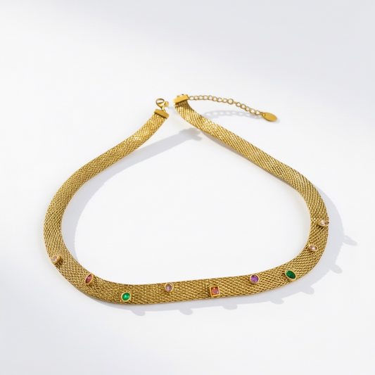 MULTICOLOR GEM MESH CHOKER
